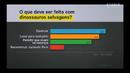 O que deve ser feito com dinossauros selvagens? Destruir --------------34% Permitir que vivam na natureza -------------27% Levar para um santuário ----------------------- 30% Recontruir o Jurassic Park --------8%